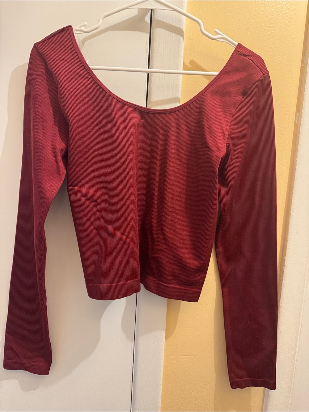 wild fable Ribbed Scoop Neck Long Sleeve Top - Burgundy